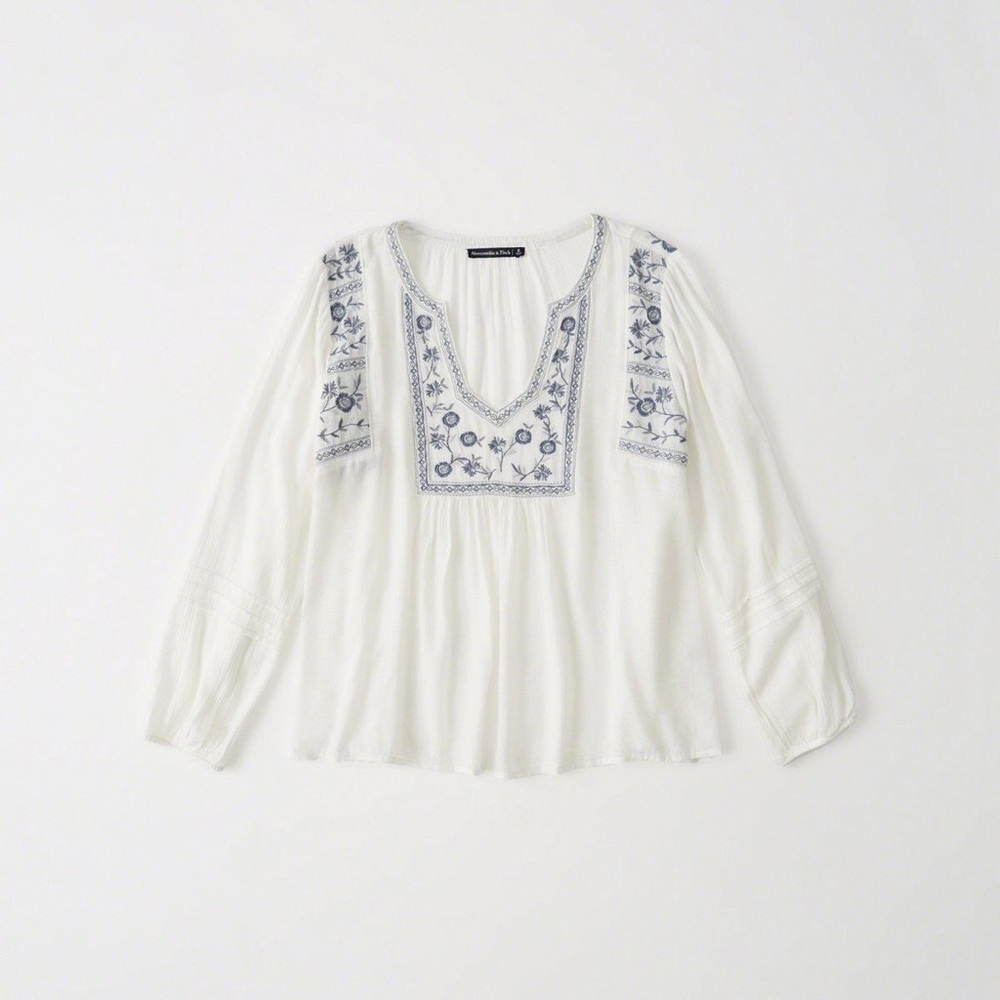 Abercrombie White Embroidered Peasant Top